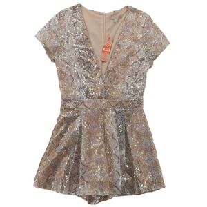 Gianni Bini Sequin Romper Womens Size XS Rose Gold Party Glam Showgirl Festival